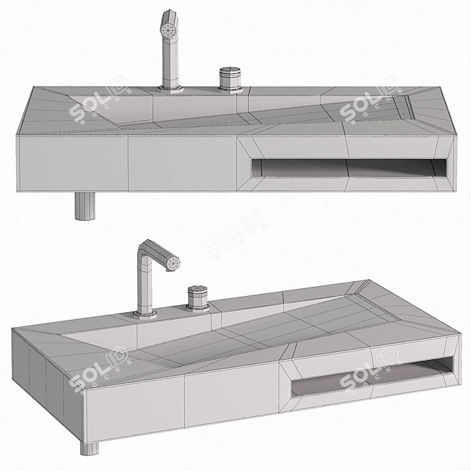 Stone Wall Hung Basin 900mm 3D model image 2