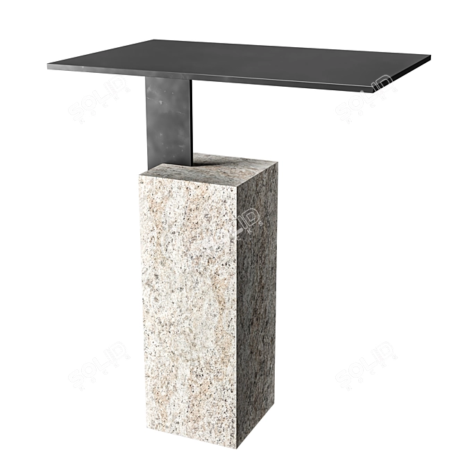 Modern Travertine and Metal Side Table 3D model image 1