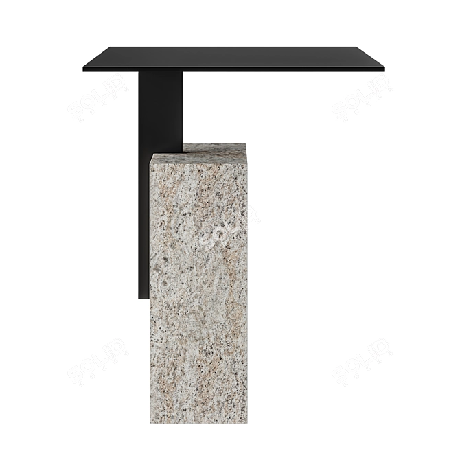 Modern Travertine and Metal Side Table 3D model image 2