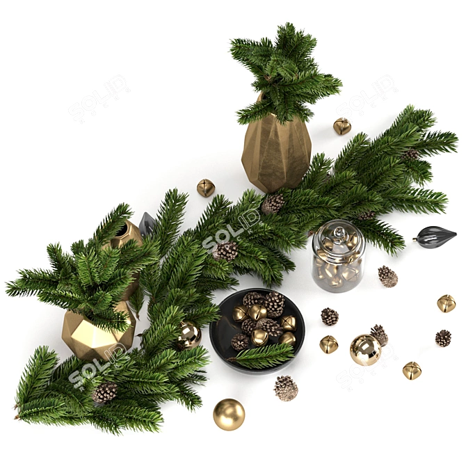 Festive Spruce Branch Set 3D model image 5