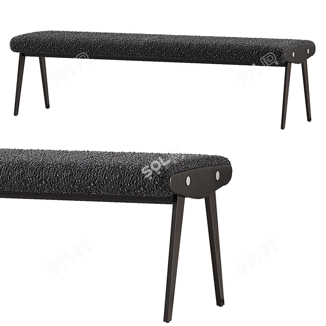 Contemporary Black Boucle Bench 3D model image 1