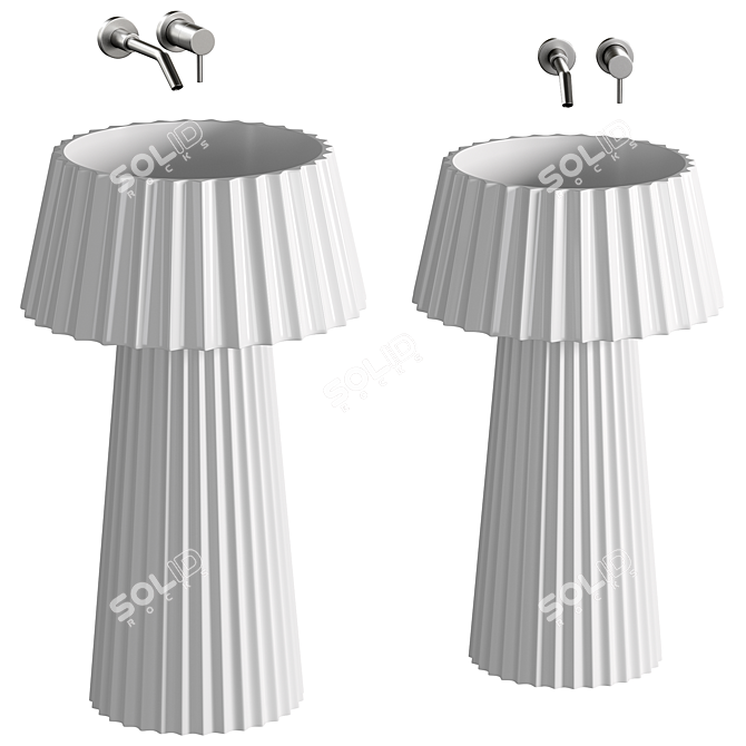 Elegant White Marble Pedestal Basin 3D model image 1