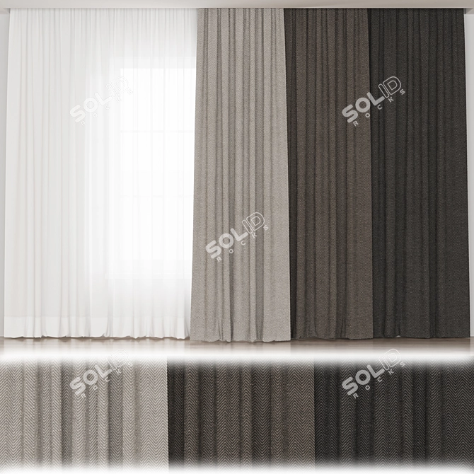 Elegant Embossed Curtains Set 3D model image 1