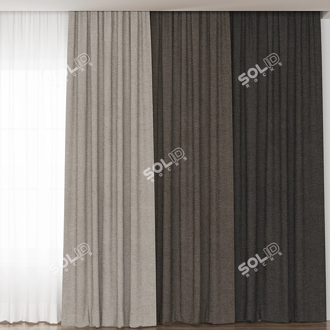 Elegant Embossed Curtains Set 3D model image 2