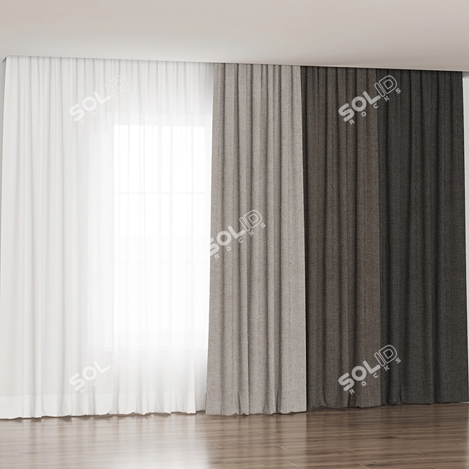 Elegant Embossed Curtains Set 3D model image 3