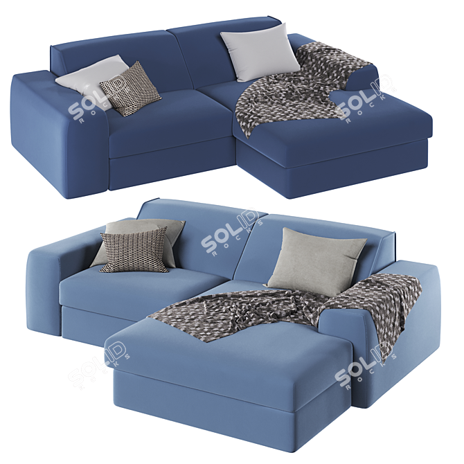 LABERT Velvet Grey Corner Sofa 3D model image 2