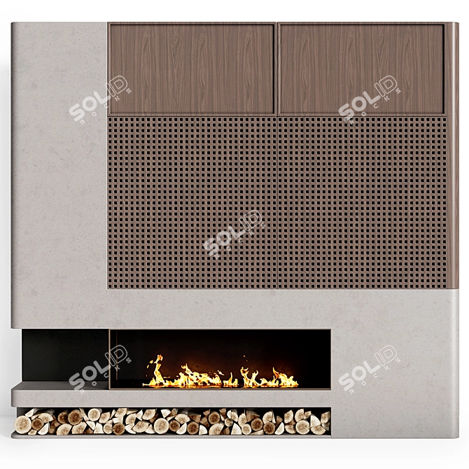 Modern Fireplace with Wood Storage 3D model image 1