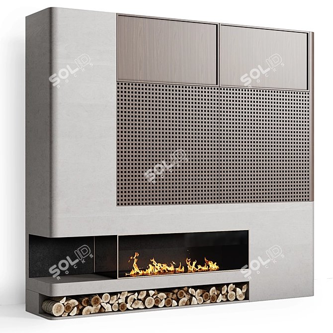 Modern Fireplace with Wood Storage 3D model image 2