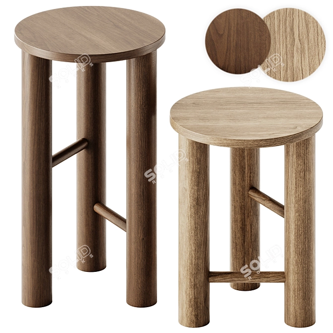 Found Wooden Stool Set, 24" High 3D model image 1