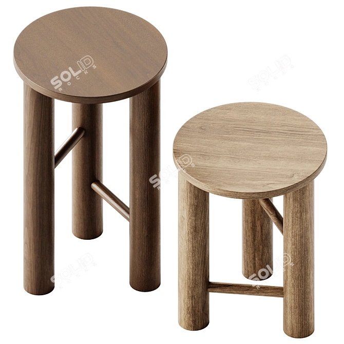 Found Wooden Stool Set, 24" High 3D model image 2