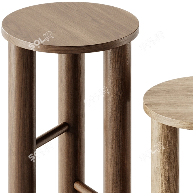 Found Wooden Stool Set, 24" High 3D model image 3