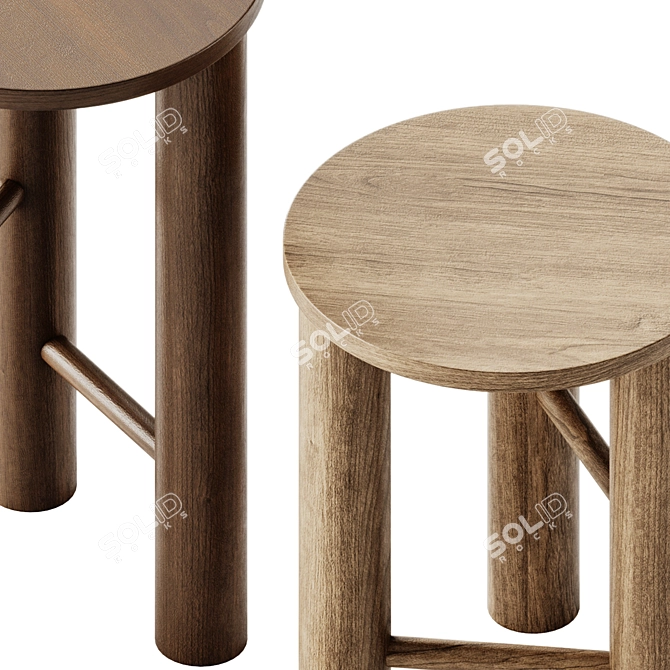 Found Wooden Stool Set, 24" High 3D model image 4