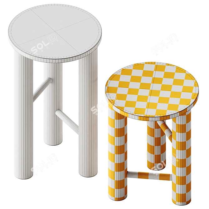 Found Wooden Stool Set, 24" High 3D model image 5