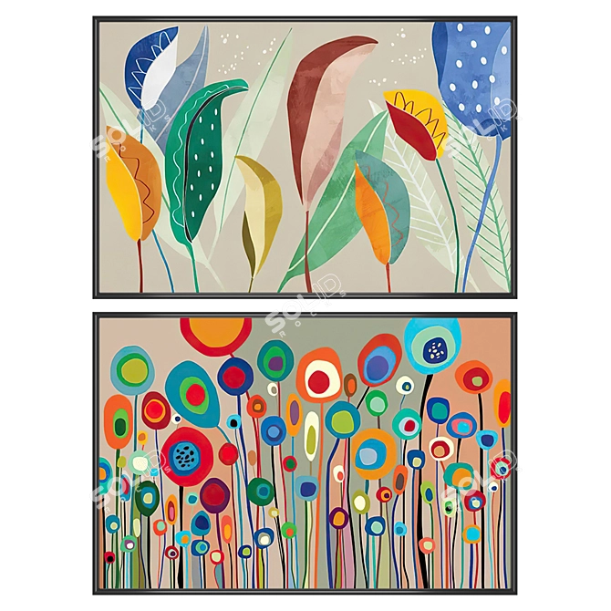 Wall Picture Set with Frames 3D model image 1