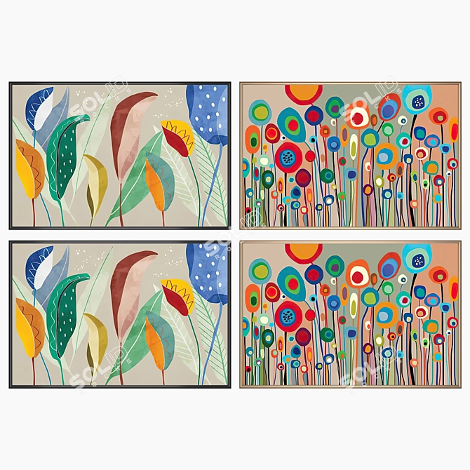 Wall Picture Set with Frames 3D model image 2