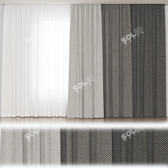 Embossed Curtain Set & Tulle 3D model image 1