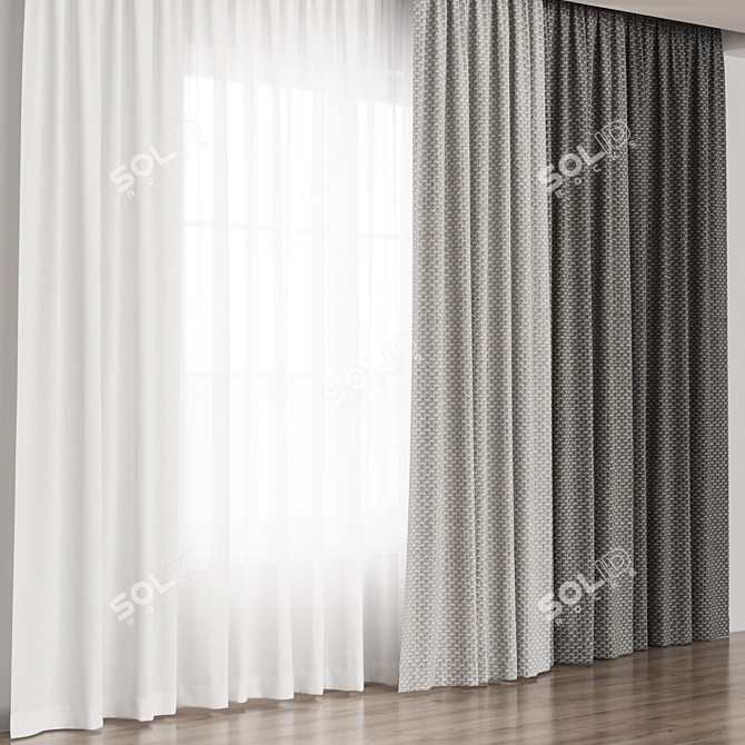 Embossed Curtain Set & Tulle 3D model image 2