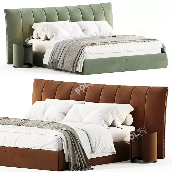 Modern Double Bed Frame 03 3D model image 2