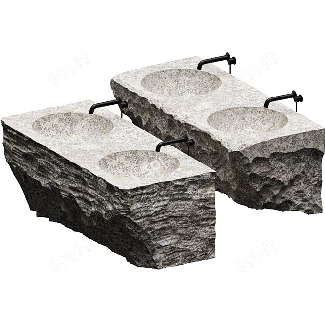 Custom Stone Wash Basin Set 3D model image 3