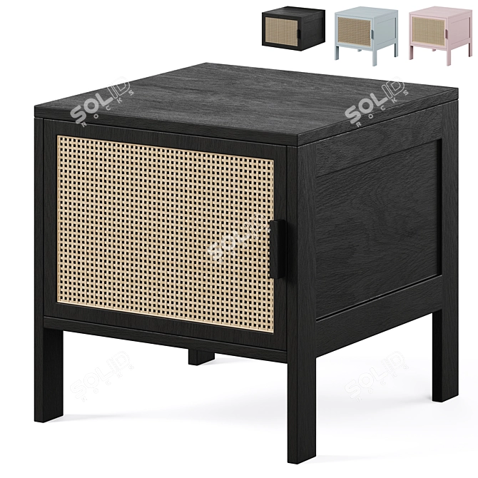 Reyna Rattan Wood Bedside Table 3D model image 1