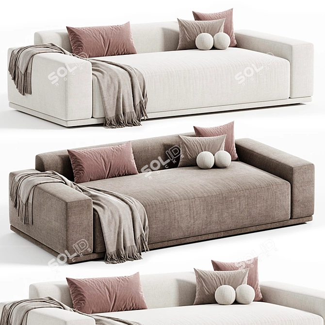  Elegant Faible Grey Velvet Sofa 3D model image 1