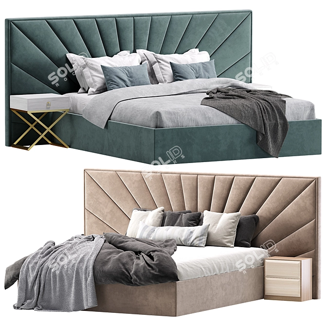 Modern Panoramic Headboard Bed 3D model image 1