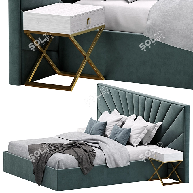 Modern Panoramic Headboard Bed 3D model image 2