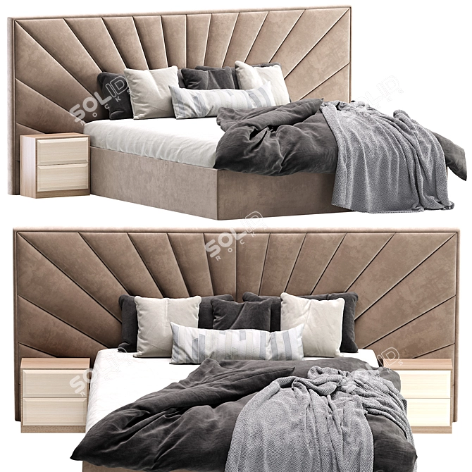 Modern Panoramic Headboard Bed 3D model image 3