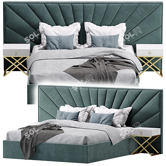 Modern Panoramic Headboard Bed 3D model image 4