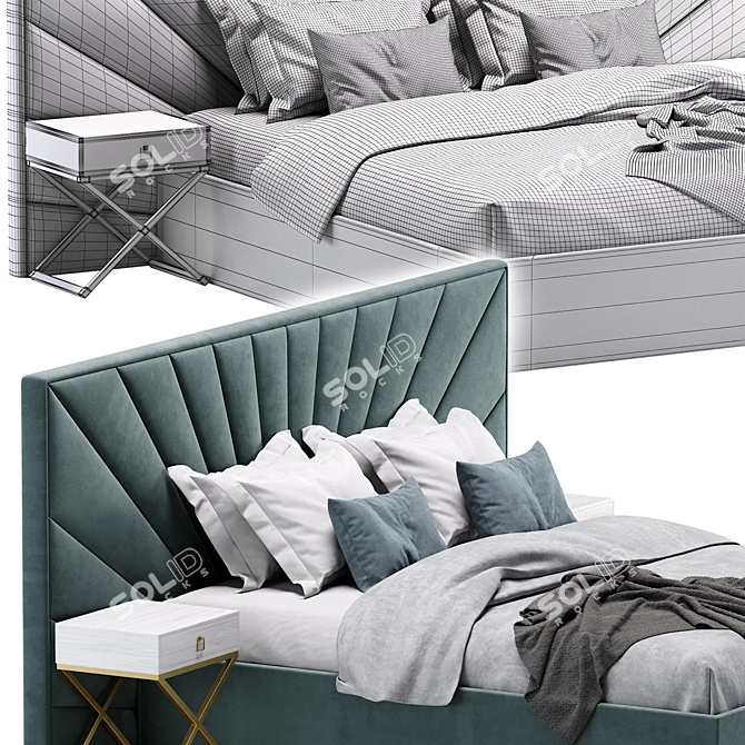 Modern Panoramic Headboard Bed 3D model image 6