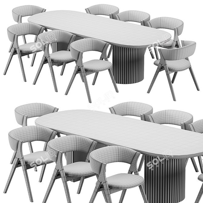 Modern Dining Set Exportable 3D Model 3D model image 2