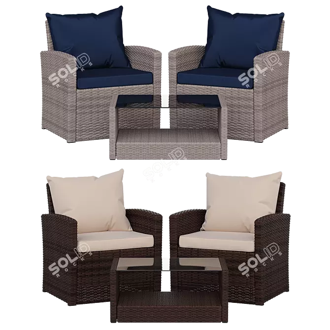 Outdoor Rattan-Style Patio Set 3D model image 1