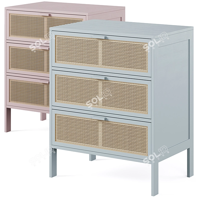 Rattan Wood Chest of Drawers 3D model image 1