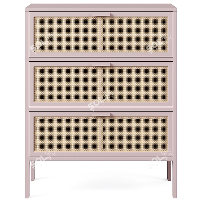 Rattan Wood Chest of Drawers 3D model image 2