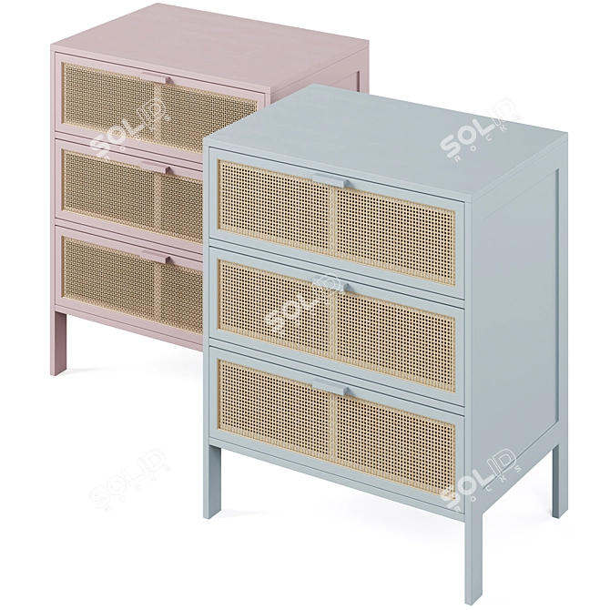 Rattan Wood Chest of Drawers 3D model image 4