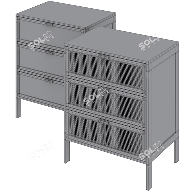 Rattan Wood Chest of Drawers 3D model image 5