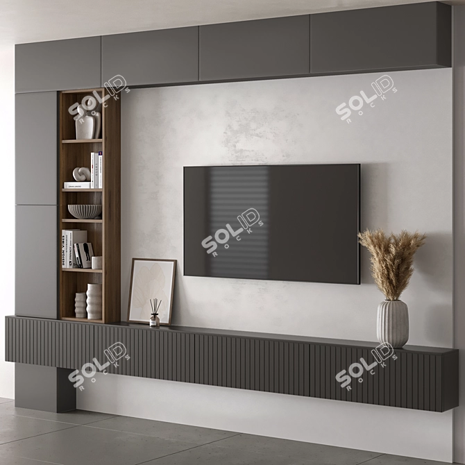 Minimalist TV Wall with Decor 3D model image 1