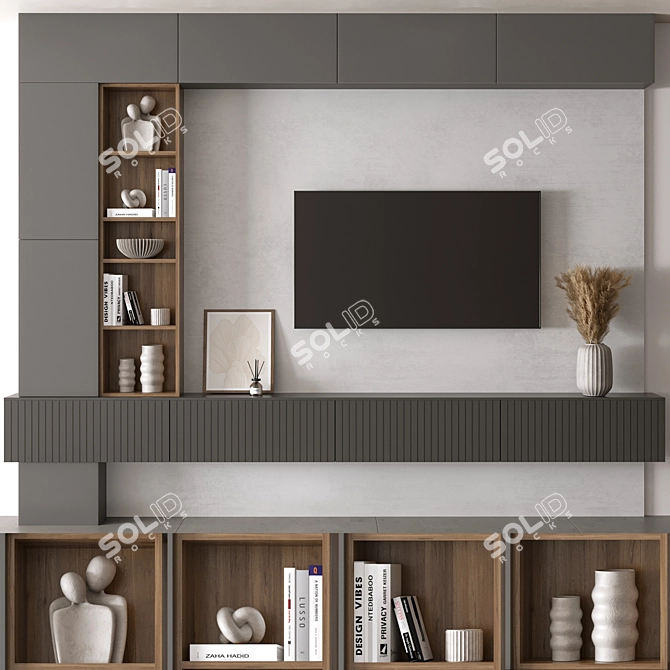 Minimalist TV Wall with Decor 3D model image 2