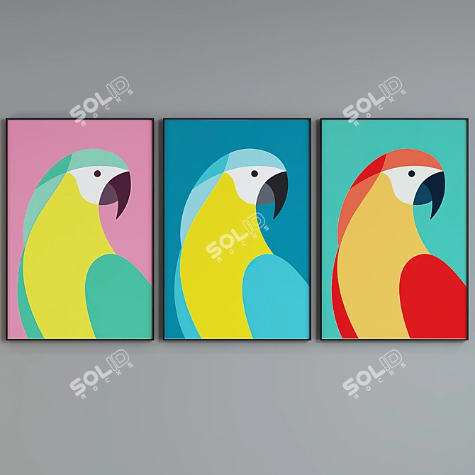 Modern Parrot Picture Frame Set 3D model image 3