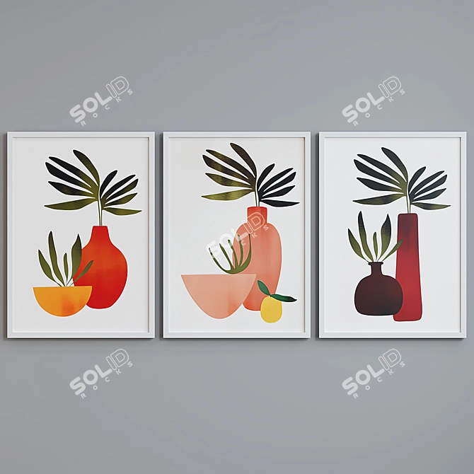 Modern Plant Art Picture Frame Set 3D model image 2