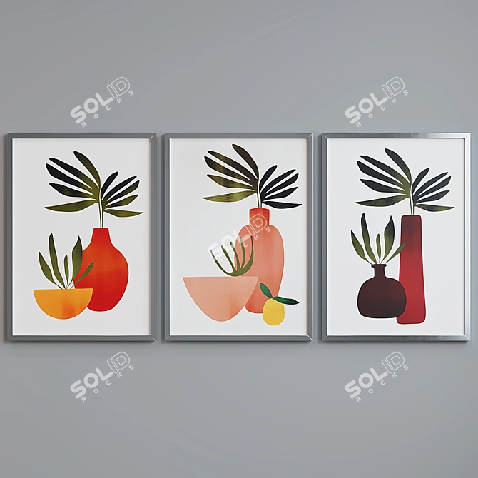 Modern Plant Art Picture Frame Set 3D model image 3