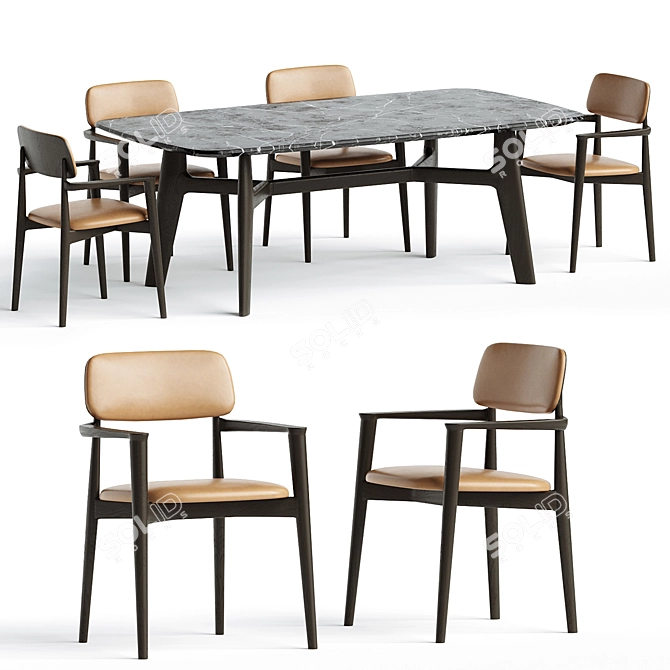 Sleek Curve Table Chair Set 3D model image 1