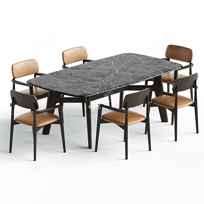 Sleek Curve Table Chair Set 3D model image 3