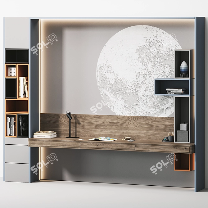 Workspace Shelf for Kids Room 3D model image 1