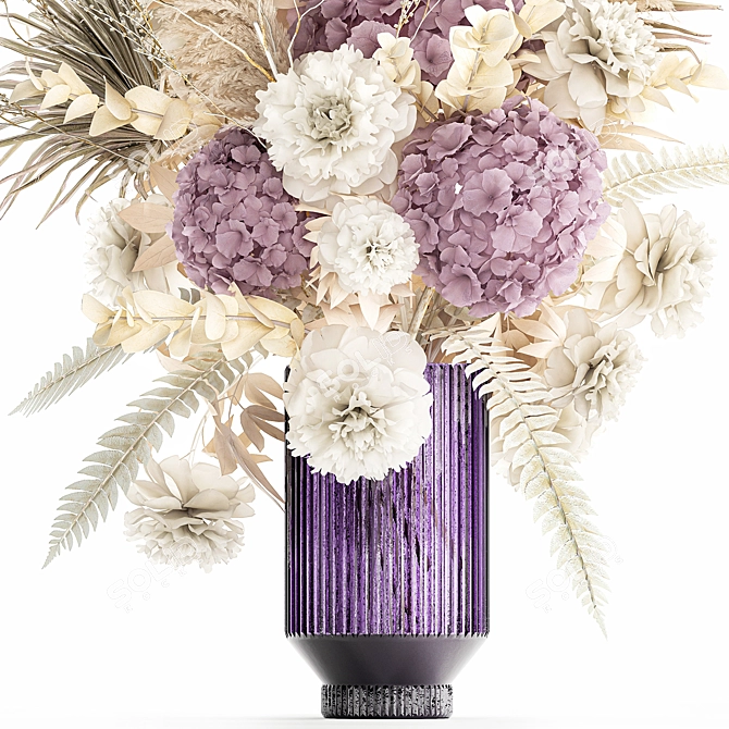 Pampas & Hydrangea Bouquet Set 3D model image 4