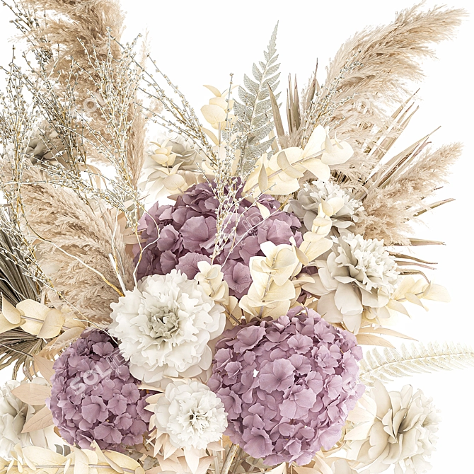 Pampas & Hydrangea Bouquet Set 3D model image 6