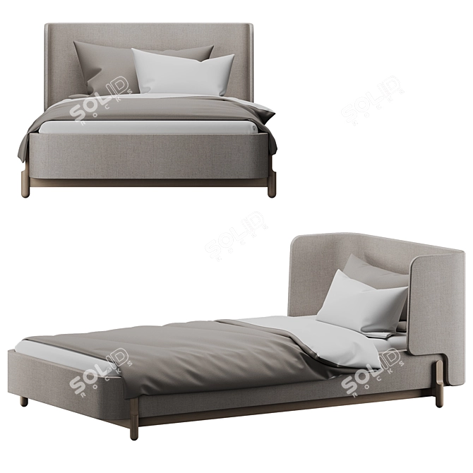 Ellipse Basic Bed 90*200 Beige 3D model image 1