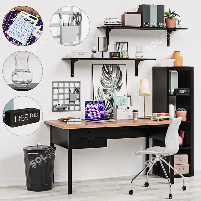 Modern Workspace Furniture Set 3D model image 1