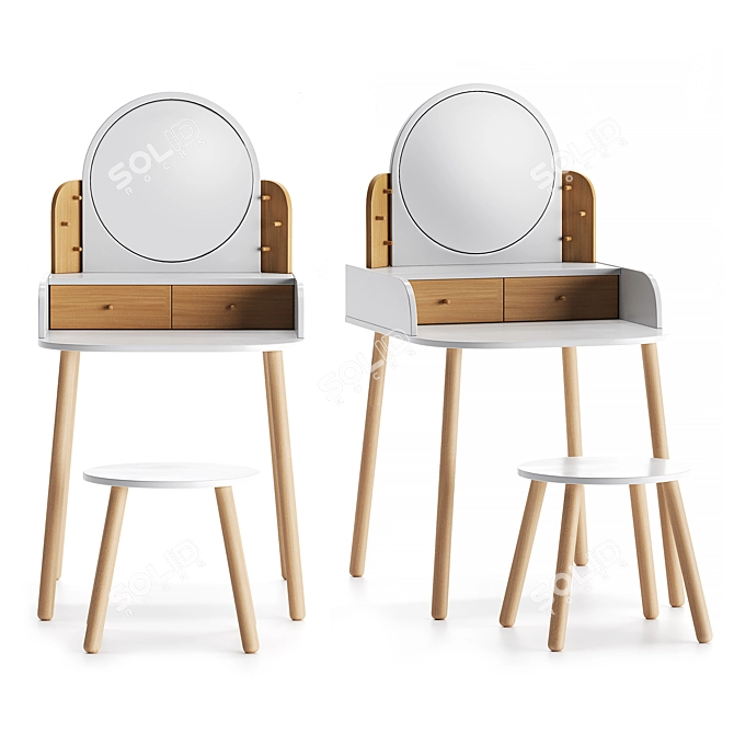 Modern Vanity Set with Stool 3D model image 1