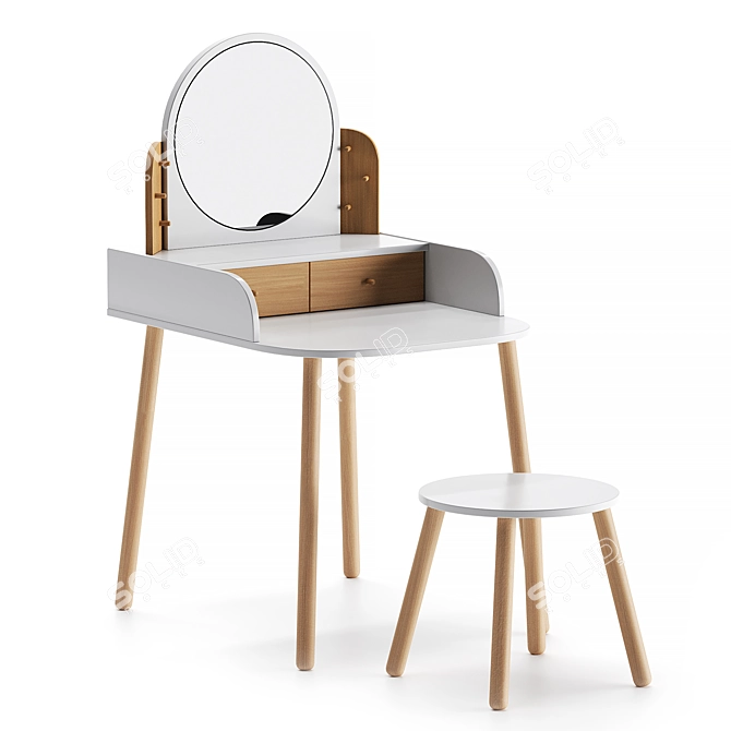 Modern Vanity Set with Stool 3D model image 2